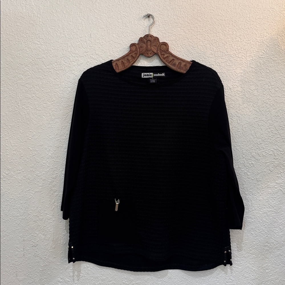 jamie sadock Black Textured Long-Sleeve Top with Zip Pocket Accent